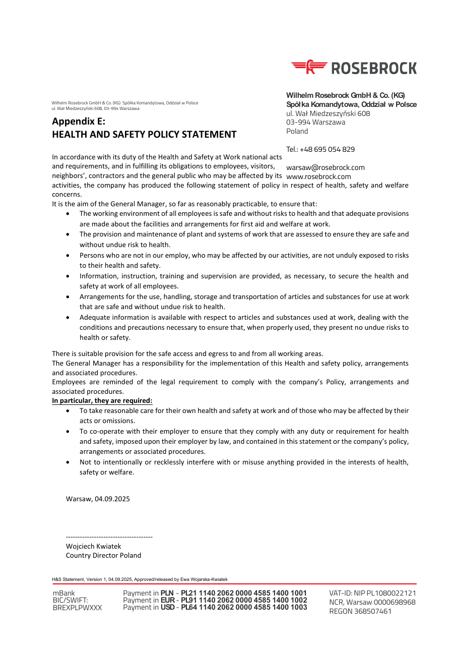 Appendix E – Gesundheits- und Sicherheitspolitik (pl)