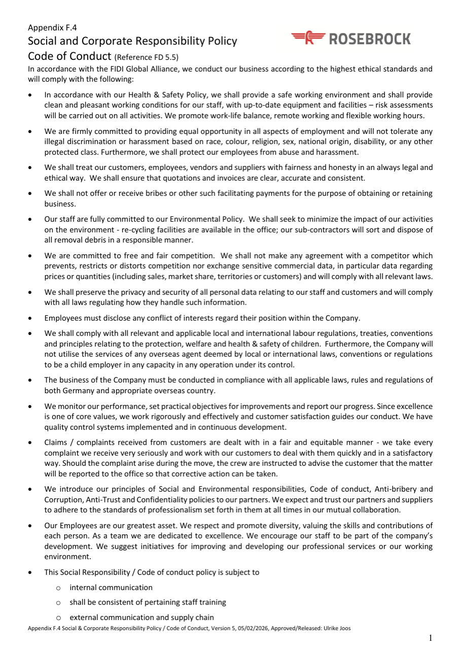 Appendix F.4 – Social and Corporate Responsibility Policy